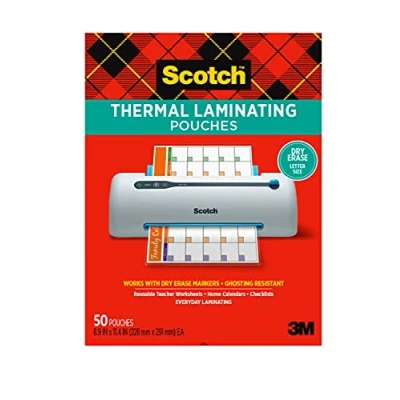 Afbeelding van Scotch 50 stuks thermische lamineerhoezen, droog uitwisbaar, 22 x 29 cm, vellen in letterformaat, professionele transparante afwerking (TP3854 50DE)