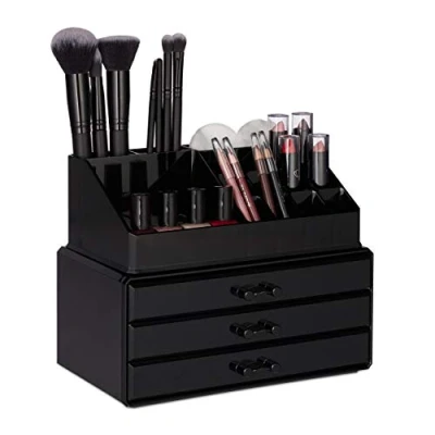 Afbeelding van Relaxdays 2x make up organizer klein stapelbaar sieradendoosje cosmetica opbergbox