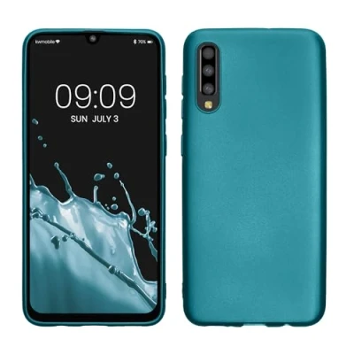 Afbeelding van kwmobile Hoesje compatibel met Samsung Galaxy A50 hoes zachte TPU telefoonhoes blauw metaal