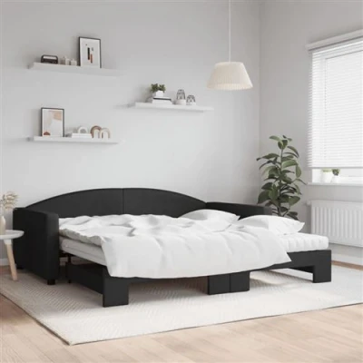 Afbeelding van vidaXL Slaapbank met onderschuifbed en matrassen 100x200 cm stof zwart