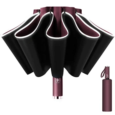 Afbeelding van Paraplu stormbestendig, zakparaplu, groot, voor dames en heren, omgekeerde paraplu, 10 ribben, automatisch omhoog omlaag, compact, diameter 105 cm