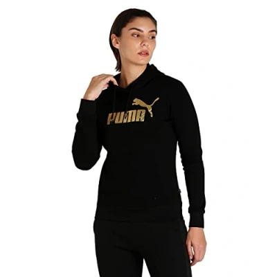 Afbeelding van Puma ESS Metallic LOGO FL Sweater, Dames, Maat: XS, black/gold foil