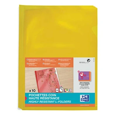 Afbeelding van OXFORD Zak met 10 hoekzakken, hoge weerstand, A4, pvc, glad, dikte 15/100, geel