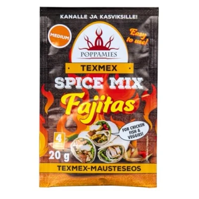 Afbeelding van Poppamies Texmex Spicy Fajita Kruidenmix, veganistisch, glutenvrij, lactosevrij, scherptegraad: medium, 20 g