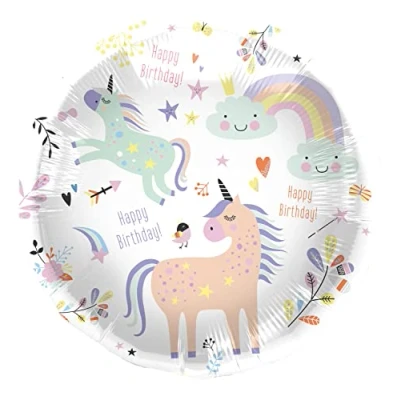 Afbeelding van Folieballon Happy Birthday Unicorns 45cm.