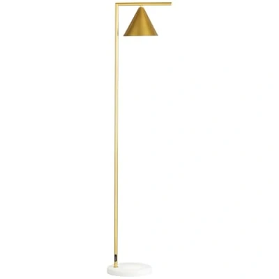 Afbeelding van HOMCOM Vloerlamp woonkamer 40 W, staande lamp van goudkleurig staal, draaibare conische lampenkap, marmeren basis, hoogte 153 cm, voor en slaapkamer, goud wit