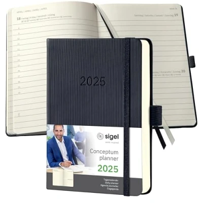 Afbeelding van Dagagenda Conceptum A6 2025 (NL/FR/EN/DU) zwart Hardcover