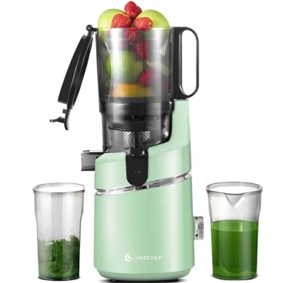 Afbeelding van AMZCHEF Automatische alles in één sapcentrifuge, opening van 135 mm en 1,8 liter sapcentrifuge voor groenten fruit, 250 W, met drievoudig filter, groen