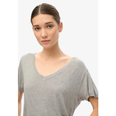 Afbeelding van Superdry Studios Embroidered Vneckline Tshirt basic, Dames, Maat: 36, Silver metallic