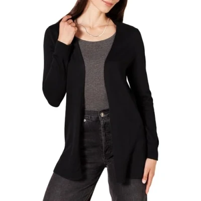 Image de Amazon Essentials Cardigan léger ouvert sur le devant pour femme (disponible en grande taille), noir, taille 3X