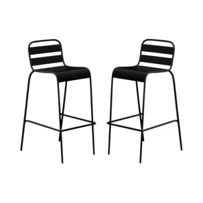 Afbeelding van Vente unique Set van 2 opstapelbare hoge tuinstoelen metaal Zwart MIRMANDE MYLIA L 57 cm x H 97 D 56