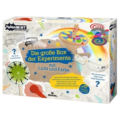 Afbeelding van moses. Fenomeen: de grote doos met experimenten, ontdekking van licht en kleur, experimenteerset spectaculaire optische illusies voor intelligente kinderen, educatief speelgoed