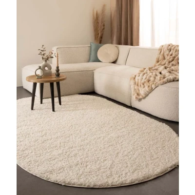 Afbeelding van Ovaal Hoogpolig Vloerkleed Shaggy Trend Effen Ivoor 200x300 Cm