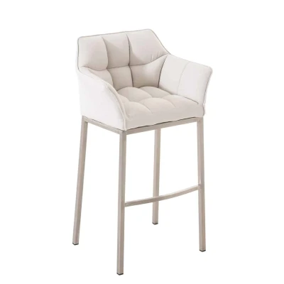 Afbeelding van Barkruk Sarpsborg Stof met 4 poots Mat geborsteld RVS frame, Wit