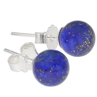 Afbeelding van lapis lazuli oorbellen Edelsteen bal / parel diameter 6 mm 925 zilver, metaal halfedelsteen, lazuli, Lazuursteen