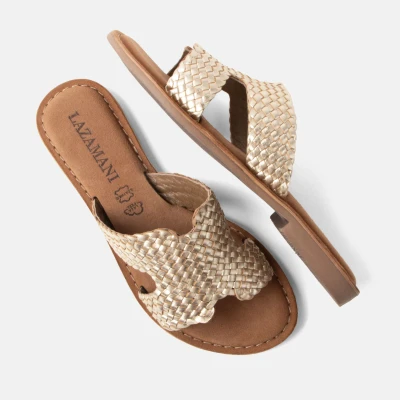 Afbeelding van Lazamani Slippers Dames Leer Flor Goud maat 41