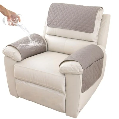 Afbeelding van Sofa Armsteun Cover, Hoofdsteun Cover voor Kantelstoel Armhoes, Gewatteerde Antislip Stoelhoes (Lichtgrijs, 1 Seat Recliner 3 stuks)