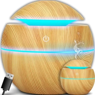 Afbeelding van Retoo Ultrasone aromadiffuser met kleurrijke ledverlichting, USB, 150 ml, luchtbevochtiger, elektrische aromatherapie voor kantoor, slaapkamer, zeer stil, oliediffuser 9,5 x cm