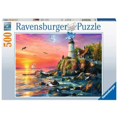 Image de Puzzle Ravensburger Phare au coucher du soleil, 500 pièces