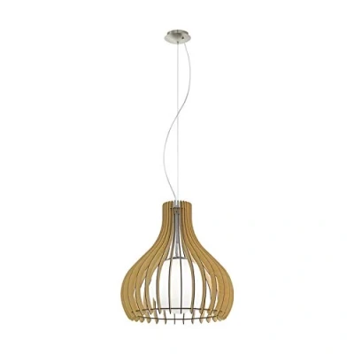 Afbeelding van EGLO Tindori Hanglamp 1 Lichts Ø500mm. Nikkel Mat Ahorn, Wit