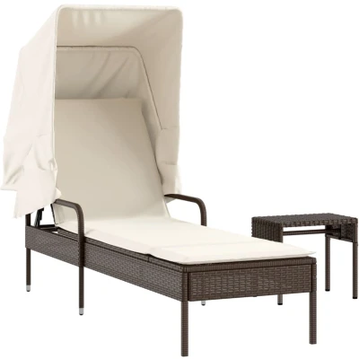 Afbeelding van Ligbed met luifel poly rattan bruin