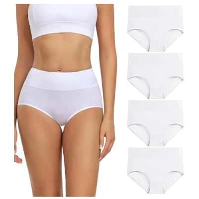 Image de Wirarpa Lot de culottes en coton pour femme Taille haute Douces, Blanc 4., L