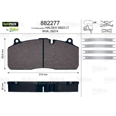 Afbeelding van VALEO OPTIPACK 882277 Remblokkenset Achteras Excl. slijtage waarschuwingscontact Zonder slotschroefset