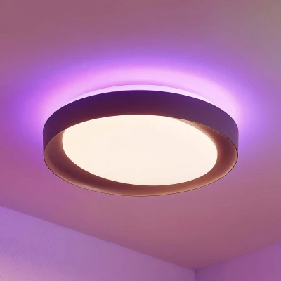 Afbeelding van Lindby LED plafondlamp RGB met dimmer CCT 1licht metaal, kunststof H: 10.5 cm wit, donkergrijs Inclusief lichtbron