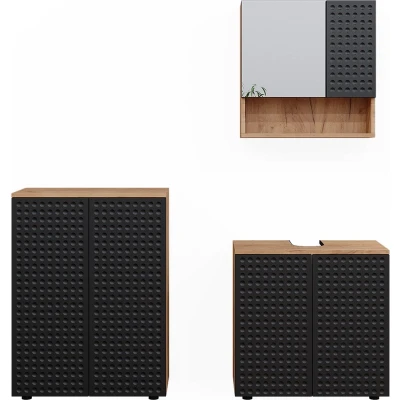 Afbeelding van Vicco Badkamermeubel set Irma, Gestippeld antraciet/Krachtige eik goud, 3 delen, met basiseenheid 60 cm