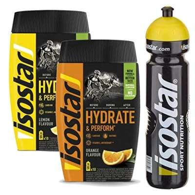 Afbeelding van Isostar Hydrate &amp; Perform Iso Drink 400 g isotoon drankpoeder elektrolytpoeder ter bevordering van de sportieve prestaties sinaasappel + citroen 1 liter fles, 2 x g, 1000 ml