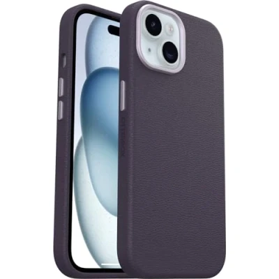 Image de OtterBox Symmetry Series Coque de protection pour téléphone portable compatibilité avec MagSafe cuir catus, polyuréthane luxe prune Apple iPhone 15
