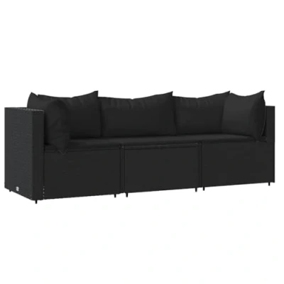 Image de vidaXL Salon de jardin 3 pcs avec coussins Résine tressée Noir3059371