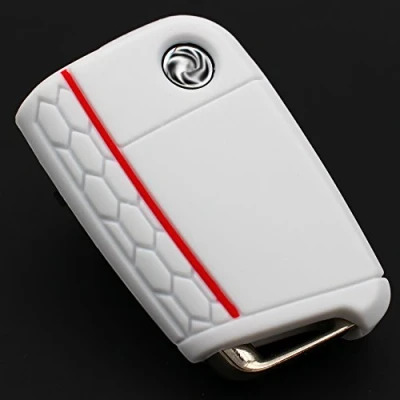 Afbeelding van VB Siliconen beschermhoes voor autosleutel met 3 knoppen (wit rood)