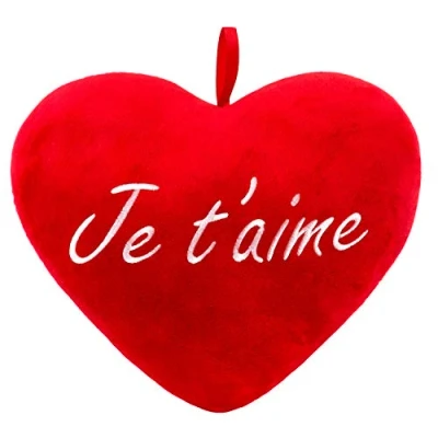 Afbeelding van Brubaker Pluche kussen in hartvorm Je T&#039;Aime rood 32 cm hartkussen geborduurd