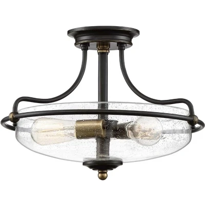 Afbeelding van Quoizel LED Plafondlamp Griffin 3X E27 Max 60W Dimbaar Palladian Bronze with Weathered Brass Accents