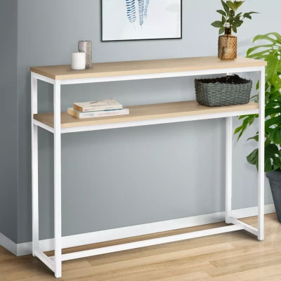 Afbeelding van Console double DETROIT design industriel bois et métal blanc