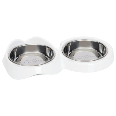 Afbeelding van Catit Dubbele Voerbak Kattenvoerbak 17.5x32x6 cm Wit