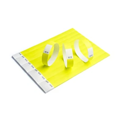 Afbeelding van 100 papieren armbanden van Tyvek, 19 mm voor evenementen, festivals, scheurvast en personaliseerbaar, verkrijgbaar in 12 kleuren geel, fluorescerend