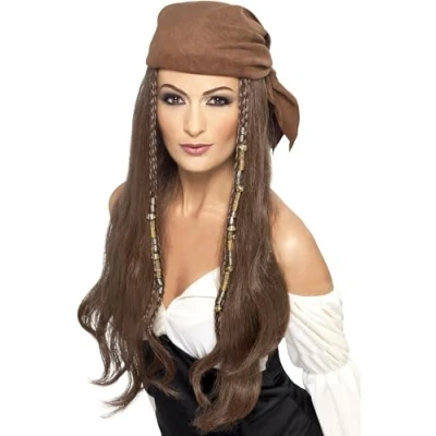 Afbeelding van Lange donkerblonde piratenpruik voor vrouwen Verkleedpruik One size