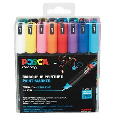 Afbeelding van Uni ball Paint Marker Op Waterbasis Posca Pc 1mr, Doos Van 16 Stuks In Geassorteerde Kleuren Paintmarker