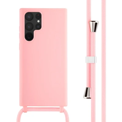 Afbeelding van iMoshion hoesje Geschikt voor Samsung Galaxy S22 Ultra met koord Siliconen design Roze / Animal Pink