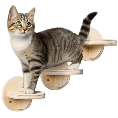 Afbeelding van Navaris klimwand voor katten Klimmuur van drie plateaus Wandmeubel met antislip sisalmat Eenvoudig te installeren kattenspeelgoed