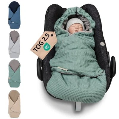 Afbeelding van ULLENBOOM Wikkeldeken voor babyzitje, 100% Oeko Tex materialen, ideaal herfst en winter, saliegroen (gemaakt in de EU), deken kinderzitje of kinderwagen,