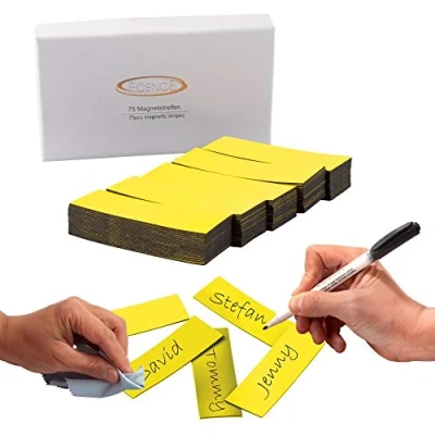 Afbeelding van ECENCE 75 Magneetstrips beschrijfbaar 60x20mm Geel kleefstrips om op maat te snijden uitwisbare magneetplaten Magneetetiketten voor whiteboards, koelkasten, magneetbord