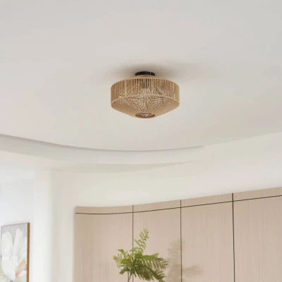 Afbeelding van Lindby plafondlamp 1licht IJzer, papier H: 25.7 cm E27 hout, zwart
