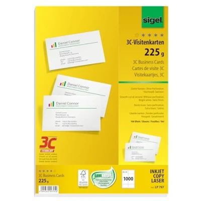 Afbeelding van SIGEL LP797 visitekaartjes, 3C, 8,5 x 5,5 cm, 225 g, 1000 stuks
