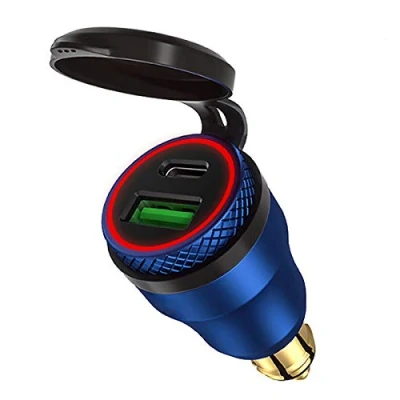 Afbeelding van iMESTOU DIN USB C aluminium oplader, Hella stekker voor BMW motorfiets, dubbele QC 3.0 snellader, waterdichte voedingsadapter Ducati Triumph 12 24 V