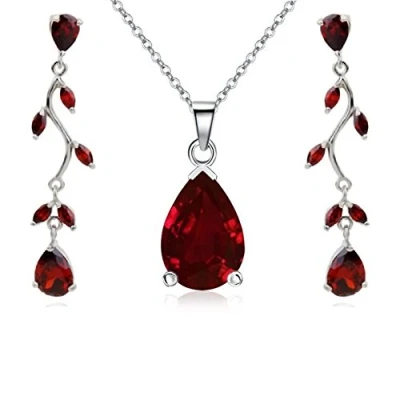 Afbeelding van Crystalline Azuria Sieradenset met halsketting en oorbellen in druppelvorm Zirkonia kristallen, voor dames, bruiloft, feest, 18 karaat witgoud verguld, Kristal,