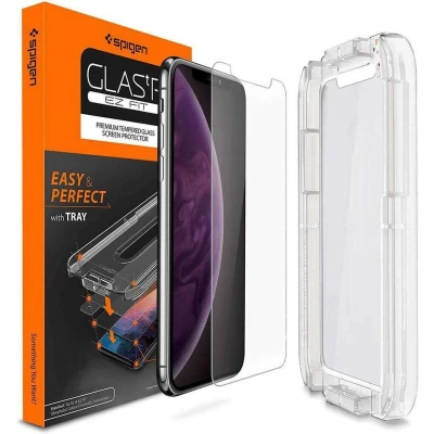 Afbeelding van Spigen EZ FIT Gehard Glas Clear Screenprotector Met Montageframe Apple iPhone XR