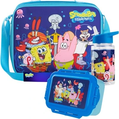 Afbeelding van Get Trend Set van 3 lunchtassen en lunchbox voor kinderen, motief Spongebob, blauw